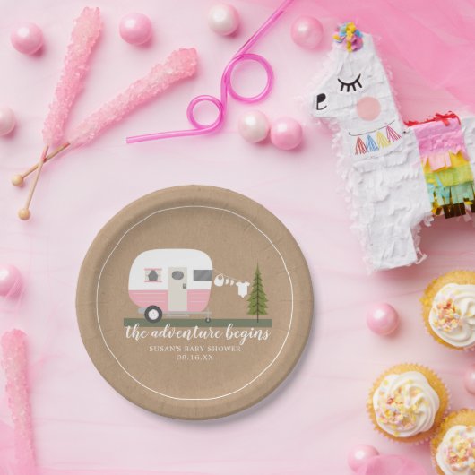Adventure Retro Camper Trailer Girl Baby shower Papieren Bordje (Feest)