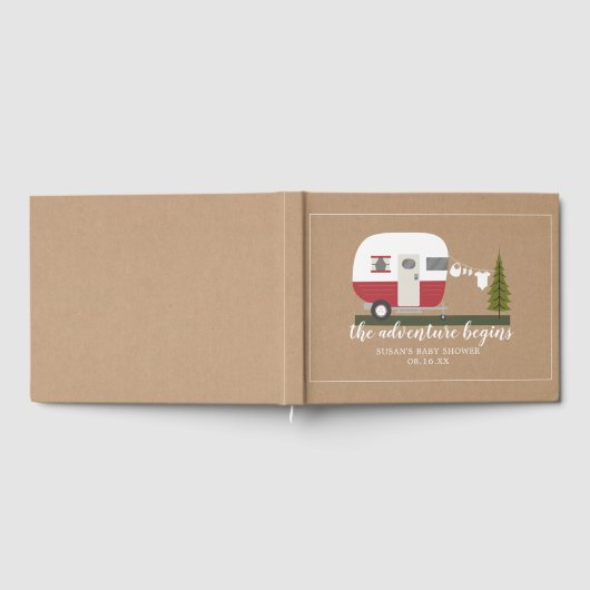 Adventure Retro Camper Trailer Neutraal Baby showe Gastenboek (Volledig)