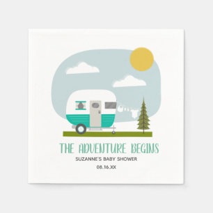 Adventure Retro Turquoise Camper Boy Baby shower Servet
