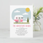 Adventure Roze Camper Clothesline Baby shower Kaart (Staand voorkant)