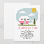 Adventure Roze Camper Clothesline Baby shower Kaart (Voorkant / Achterkant)