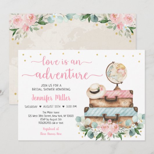 Adventure Roze Floral Travel Vrijgezellenfeest Kaart (Voorkant / Achterkant)