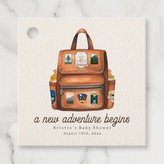 Adventure rugzak + flessen Woodland Baby shower Bedankjes Labels (Voorkant)