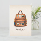 Adventure rugzak + flessen Woodland Baby shower Bedankkaart (Staand voorkant)
