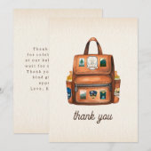 Adventure rugzak + flessen Woodland Baby shower Bedankkaart (Voorkant / Achterkant)