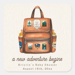 Adventure rugzak + flessen Woodland Baby shower Vierkante Sticker