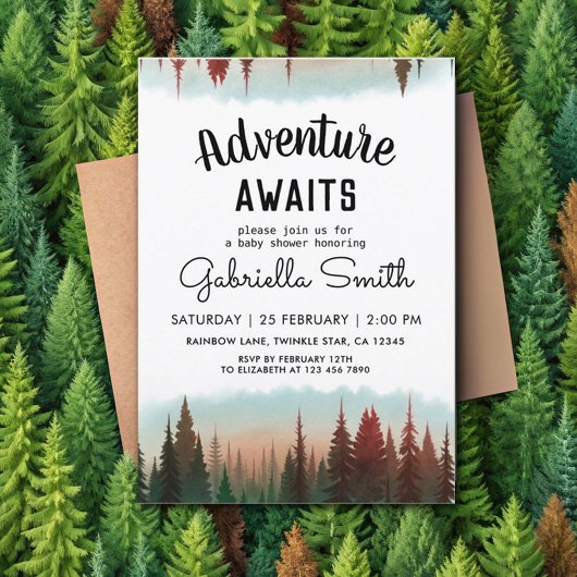 Adventure Rustic Forest Baby shower Kaart