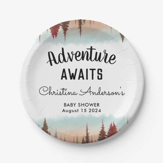 Adventure Rustic Forest Baby shower Papieren Bordje (Voorkant)