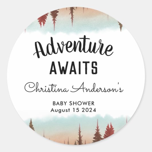 Adventure Rustic Forest Baby shower Ronde Sticker (Voorkant)