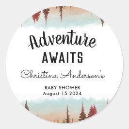 Adventure Rustic Forest Baby shower Ronde Sticker