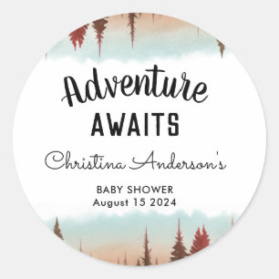 Adventure Rustic Forest Baby shower Ronde Sticker