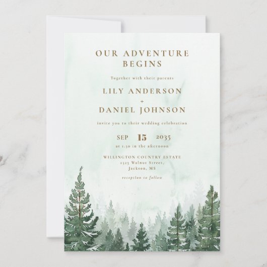 Adventure Rustic Pine Forest All In One Wedding Kaart (Voorkant)