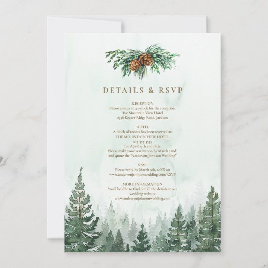 Adventure Rustic Pine Forest All In One Wedding Kaart (Achterkant)