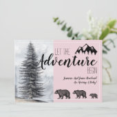 Adventure Rustic Woodland Beer Roze Zwangerschap Kaart (Staand voorkant)
