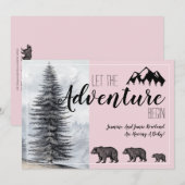 Adventure Rustic Woodland Beer Roze Zwangerschap Kaart (Voorkant / Achterkant)