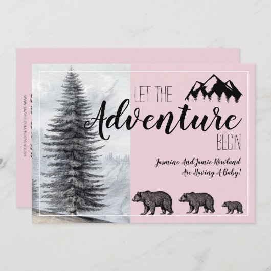 Adventure Rustic Woodland Beer Roze Zwangerschap Kaart (Voorkant / Achterkant)