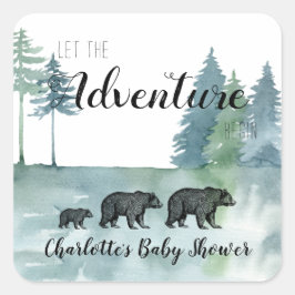 Adventure Rustige Waterverf Beren Baby shower Squ Vierkante Sticker