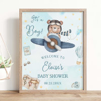 Adventure Schattige Beer Blue Plane Boy Baby showe