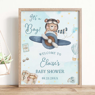 Adventure Schattige Beer Blue Plane Boy Baby showe Poster