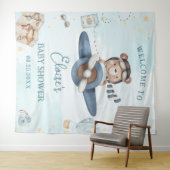 Adventure Schattige Beer Blue Plane Boy Baby showe Wandkleed (In Situ (horizontaal))