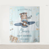 Adventure Schattige Beer Blue Plane Boy Baby showe Wandkleed (Voorkant)