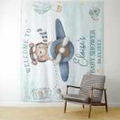 Adventure Schattige Beer Blue Plane Boy Baby showe Wandkleed (In situ)