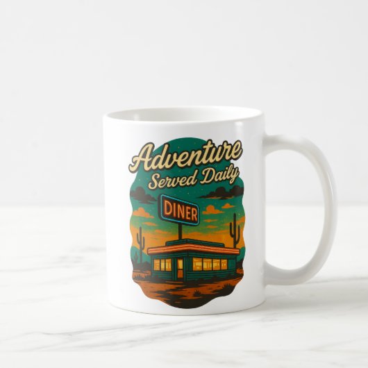 Adventure Served Daily Retro Diner Print Koffiemok (Rechts)