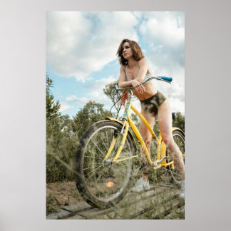 Adventure Spirit - Vrouw met gele fiets Poster