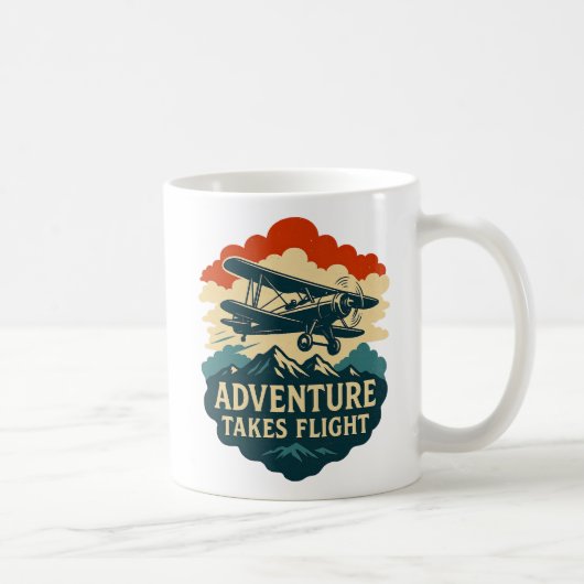 Adventure Takes Flight Retro Airplane Art Koffiemok (Rechts)