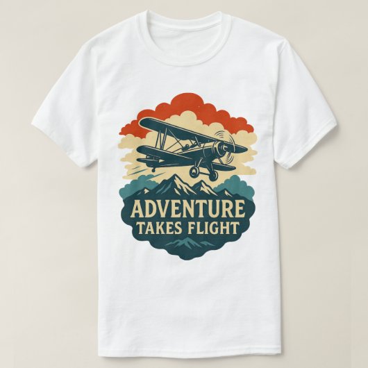 Adventure Takes Flight Retro Airplane Art T-shirt (Design voorkant)
