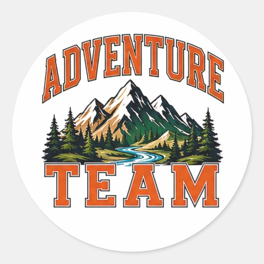 🏔️ Adventure Team Personeel Typografie 👕 Ronde Sticker (Voorkant)