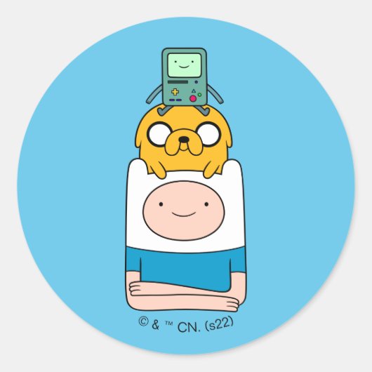 Adventure-tijd | BMO, Jake en Finn Ronde Sticker (Voorkant)
