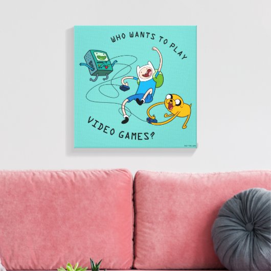 Adventure-tijd | Finn & Jake Play with BMO Canvas Afdruk (Insitu (Woonkamer))