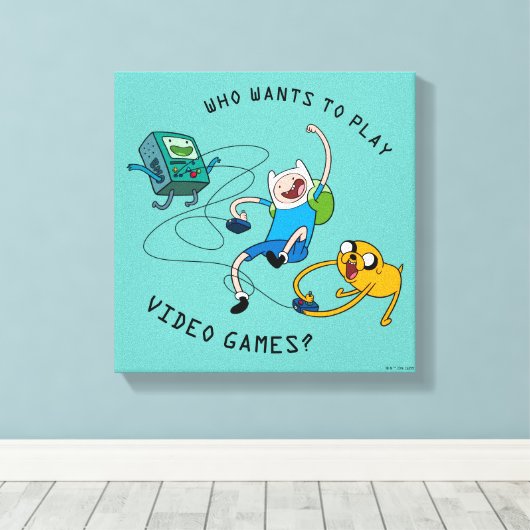 Adventure-tijd | Finn & Jake Play with BMO Canvas Afdruk (Insitu (Houten vloer))