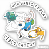 Adventure-tijd | Finn & Jake Play with BMO Sticker (Voorkant)