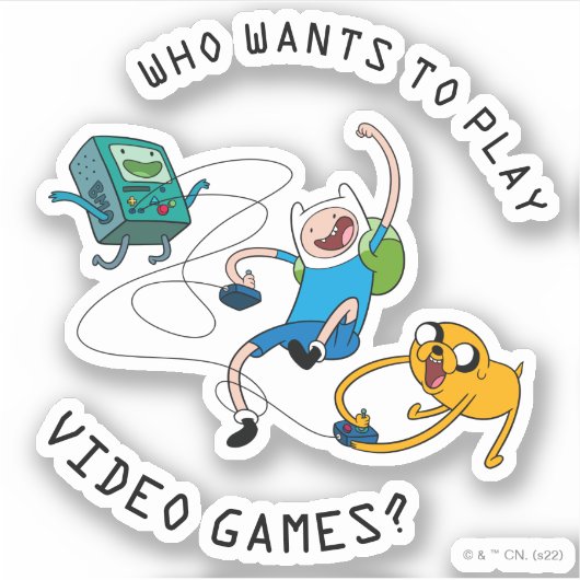 Adventure-tijd | Finn & Jake Play with BMO Sticker (Voorkant)
