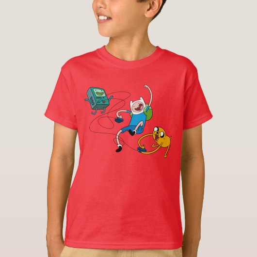 Adventure-tijd | Finn & Jake Play with BMO T-shirt (Voorkant)