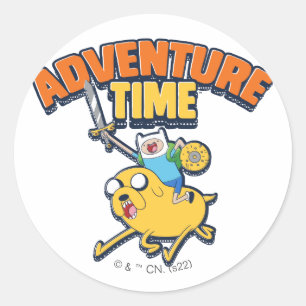 Adventure-tijd   Finn Riding Jake Ronde Sticker
