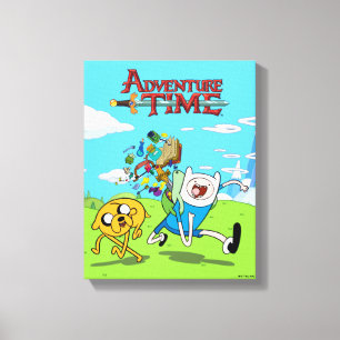 Adventure-tijd   Finn's rugzak, avontuurlijk tandw Canvas Afdruk