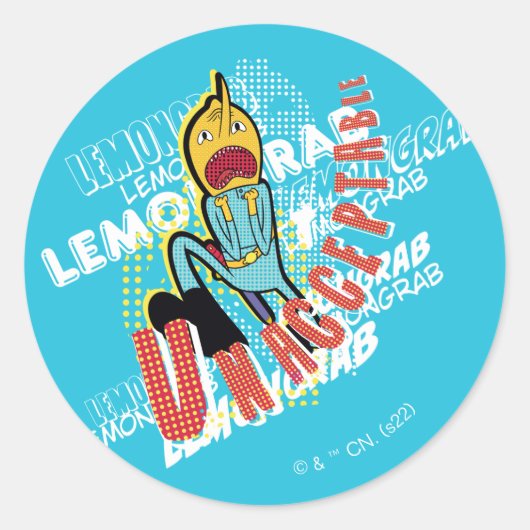 Adventure-tijd | Lemon Grab "ONAANVAARDBAAR" Ronde Sticker (Voorkant)