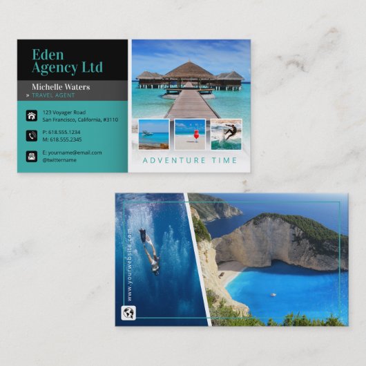 Adventure-tijd | Toerisme | Reisagent Visitekaartje (Voorkant / Achterkant)