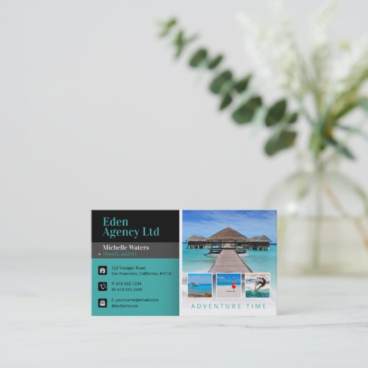 Adventure-tijd | Toerisme | Reisagent Visitekaartje (Staand voorkant)