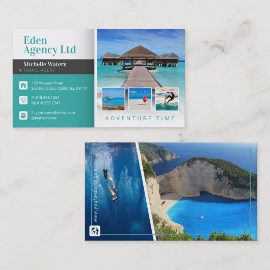 Adventure-tijd | Toerisme | Reisagent Visitekaartje (Voorkant / Achterkant)