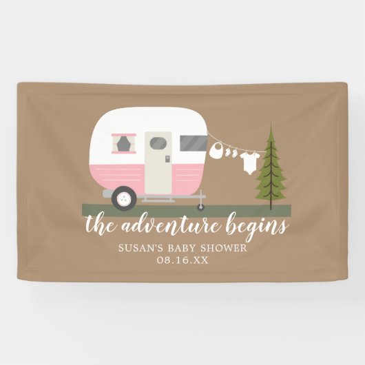 Adventure Trailer Camper Girl Baby shower Spandoek (Horizontaal)