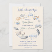 Adventure Transportation Boy Baby shower Kaart (Voorkant)