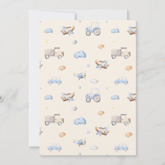 Adventure Transportation Boy Baby shower Kaart (Achterkant)