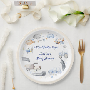Adventure Transportation Boy Baby shower Papieren Bordje
