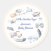 Adventure Transportation Boy Baby shower Ronde Sticker (Voorkant)
