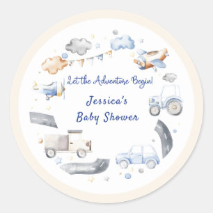 Adventure Transportation Boy Baby shower Ronde Sticker