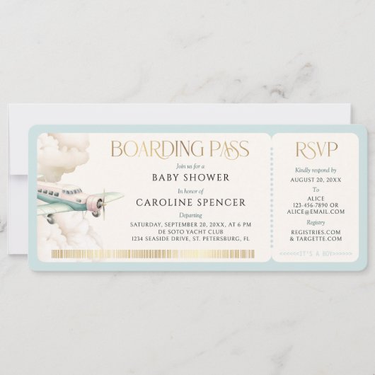 Adventure Travel Boarding Pass Baby Shower Kaart (Voorkant)